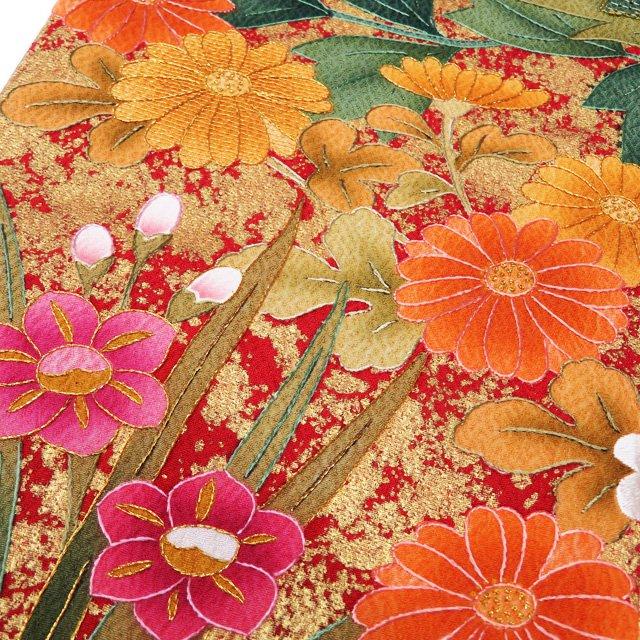 振袖 着物 中古 正絹 袷 汕頭刺繍 スワトウ 相良刺繍 蘇州刺繍 花の図